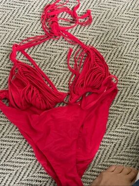 Pilyq Hot Pink Fringe Triangle Bikini